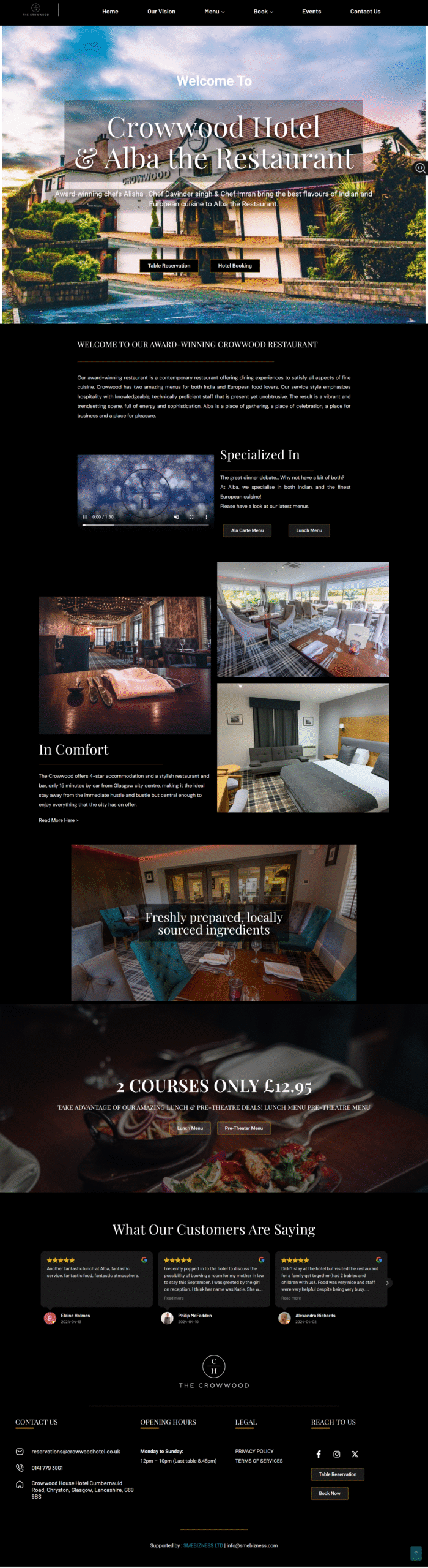 Crowwood hotel website screenshot